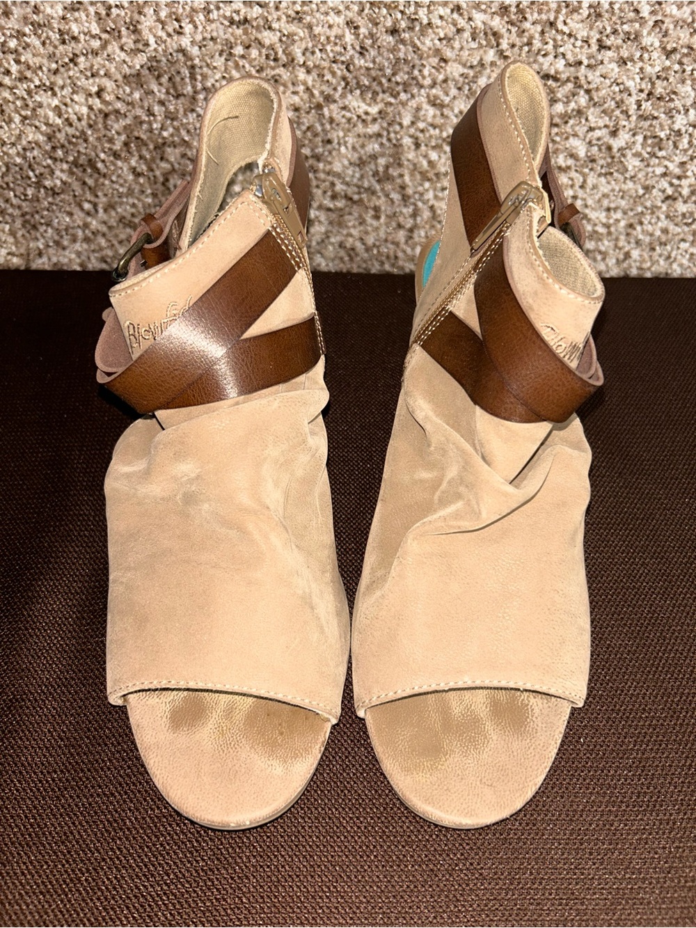 Blowfish Beige and Brown Open-Toe Slingback Heels